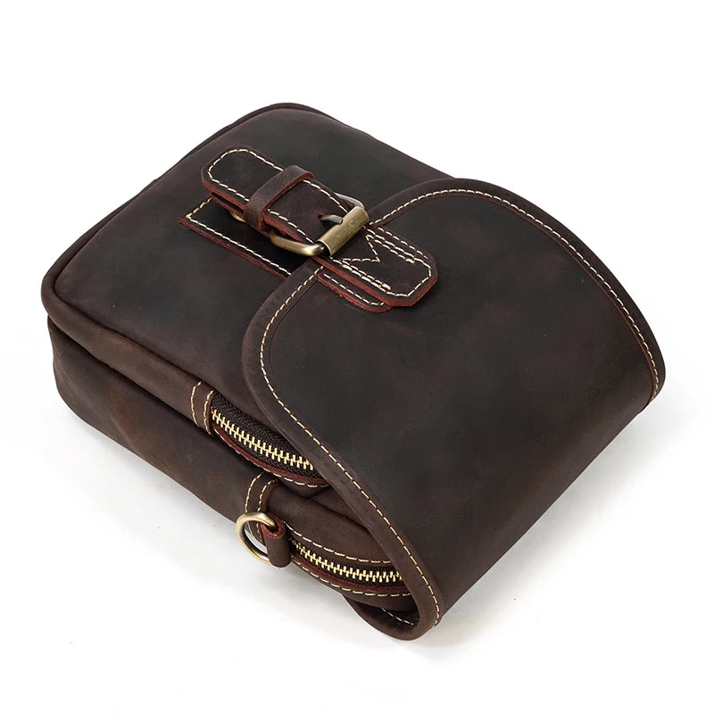 MAHEU Vintage Leather Small Shoulder Bag – Crossbody Mini Sling Bag, Waist Pack & Belt Pouch for Men