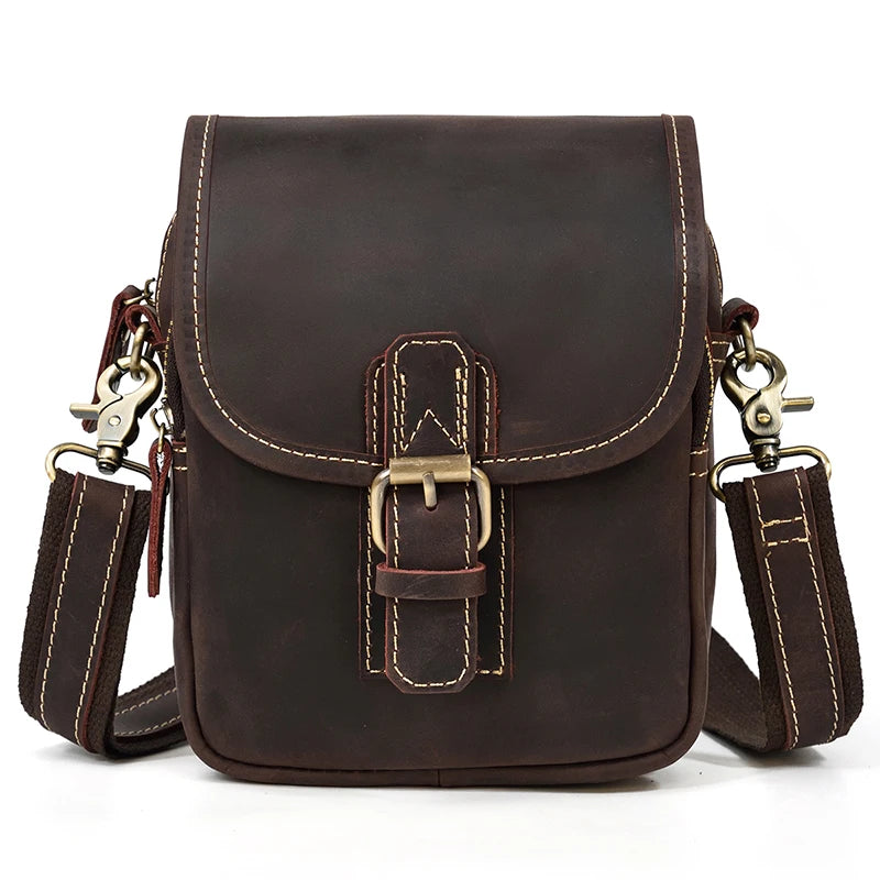 MAHEU Vintage Leather Small Shoulder Bag – Crossbody Mini Sling Bag, Waist Pack & Belt Pouch for Men