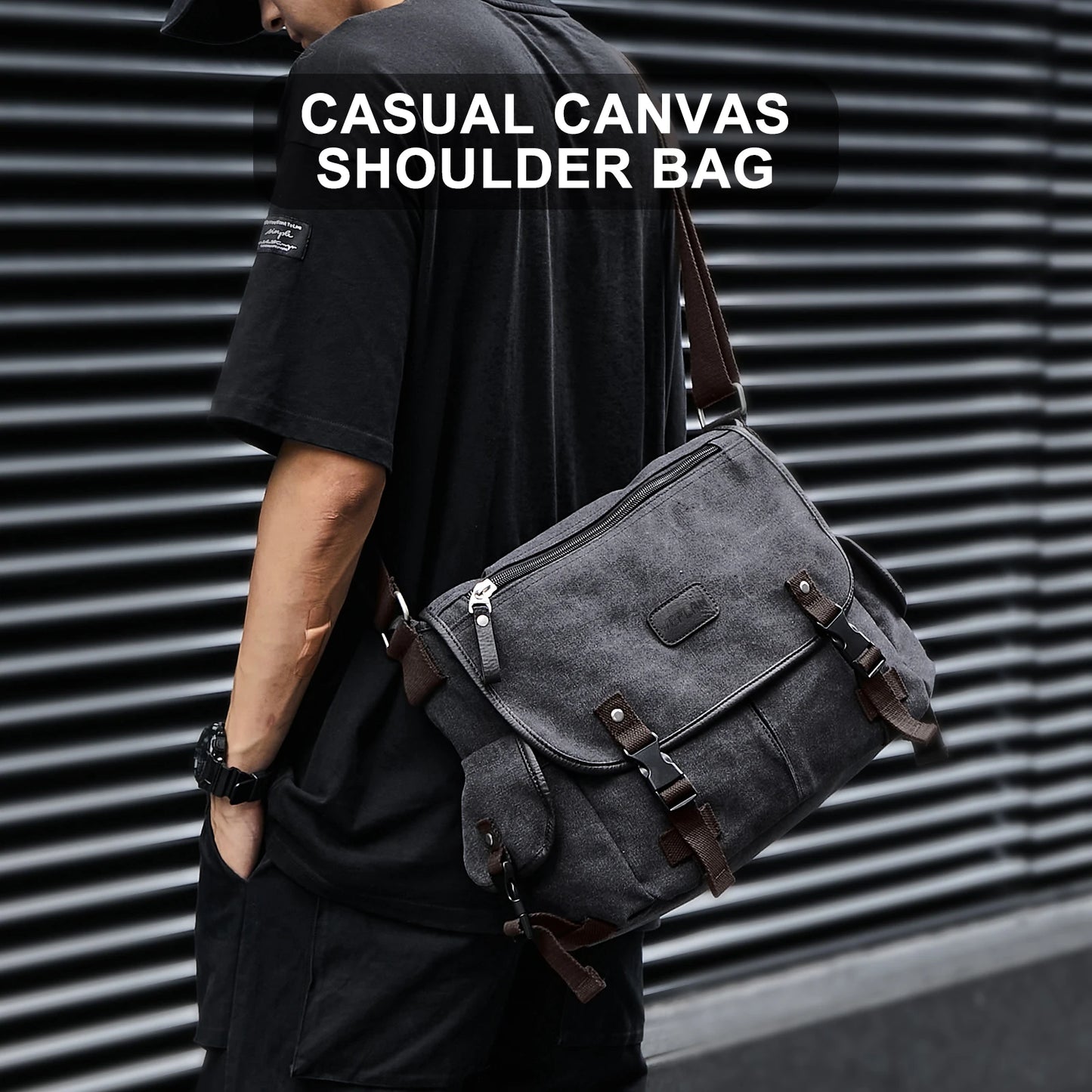 Messenger Bag for Men – Retro Canvas Satchel, Water-Resistant Crossbody Briefcase, Fits 13-inch Laptop, Ideal for College & Casual Use