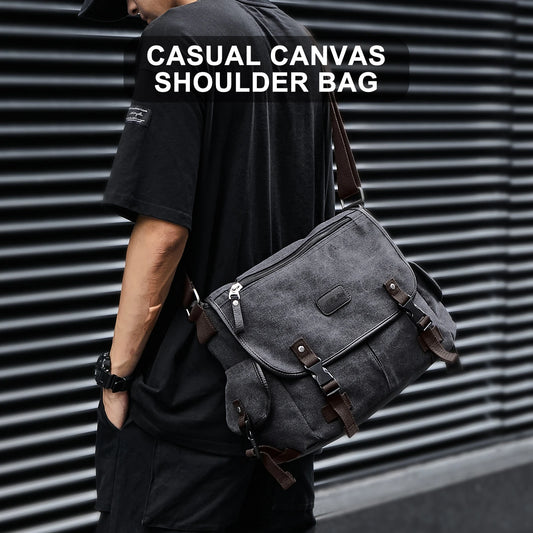 Messenger Bag for Men – Retro Canvas Satchel, Water-Resistant Crossbody Briefcase, Fits 13-inch Laptop, Ideal for College & Casual Use