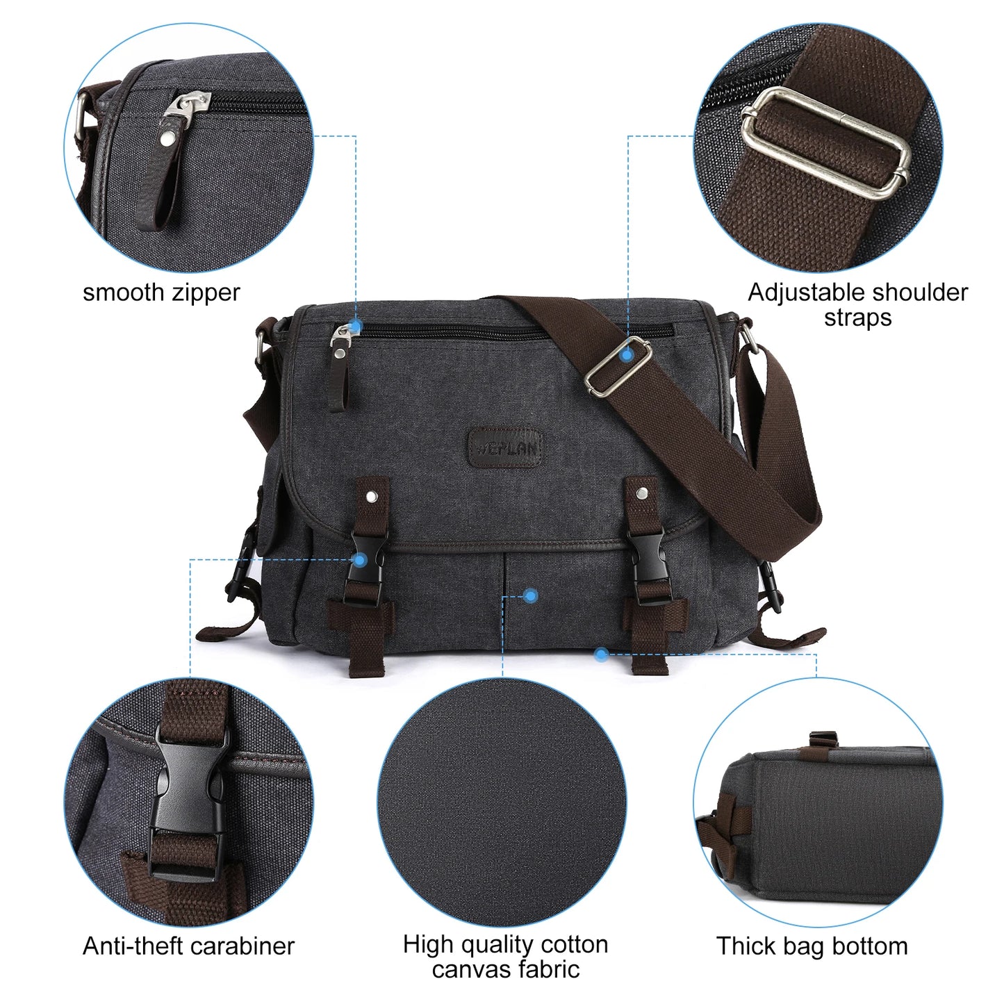 Messenger Bag for Men – Retro Canvas Satchel, Water-Resistant Crossbody Briefcase, Fits 13-inch Laptop, Ideal for College & Casual Use