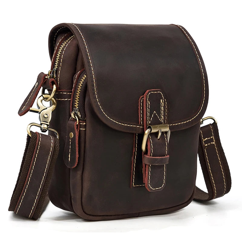 MAHEU Vintage Leather Small Shoulder Bag – Crossbody Mini Sling Bag, Waist Pack & Belt Pouch for Men