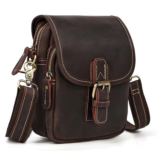 MAHEU Vintage Leather Small Shoulder Bag – Crossbody Mini Sling Bag, Waist Pack & Belt Pouch for Men