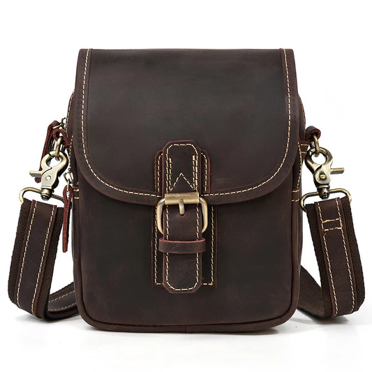 MAHEU Vintage Leather Small Shoulder Bag – Crossbody Mini Sling Bag, Waist Pack & Belt Pouch for Men
