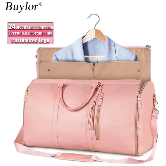 Buylor 2-in-1 Convertible Garment Bag – Foldable Suit Storage & Large Capacity Travel Duffle Bag, Waterproof Fitness Gym Tote
