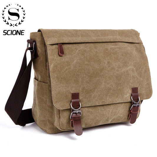 Men’s Canvas Messenger Bag – Vintage Business & Casual Travel Shoulder Bag, Laptop Crossbody Bag for Men